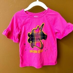 Garanimals Pink Plaid Unicorn Ruffle Short Sleeve Tee Size 3T